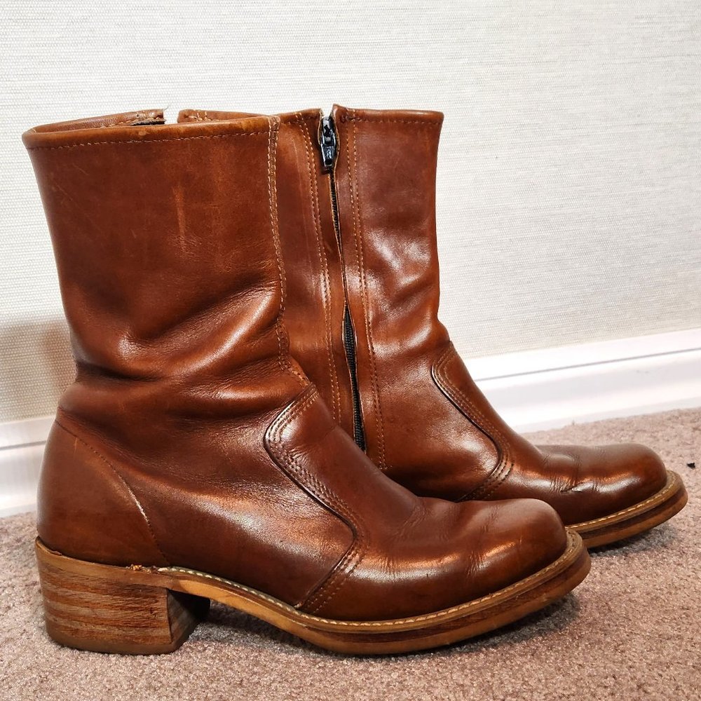 THOM MCAN Vintage 70s Short Campus Boots 7.5 D made in USA zip-up Brown